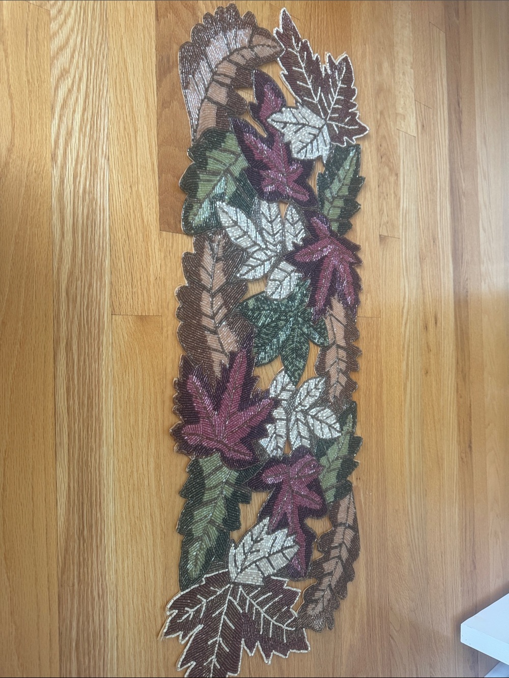 Beaded Autumn Table Runner- 36inches long, 13 inches wide.